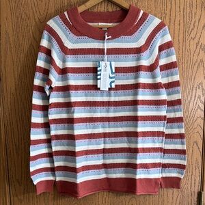 🔥 SALE 🔥 NEW Market & Spruce Brown Pink Blue Eyelet Long Sleeve Sweater Size M